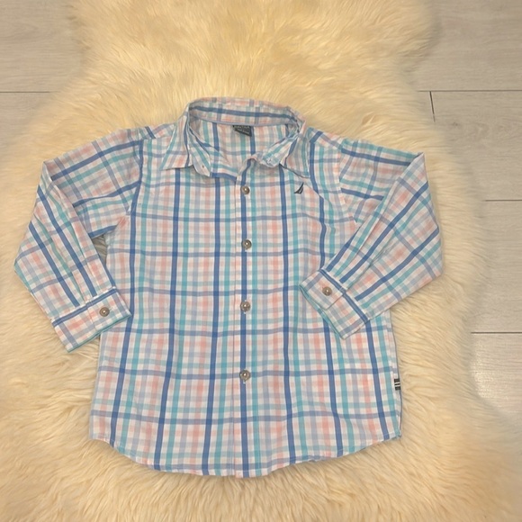 Nautica 3 Piece Set Blue Long-Sleeve Button Down Sweater Vest & Pants Size 4T - Picture 2 of 13